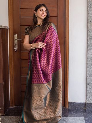 Purple Banarasi Soft Silk Zari Weave Saree