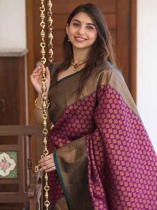 Purple Banarasi Soft Silk Zari Weave Saree
