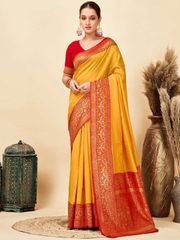 Mustard Yellow Banarasi Soft Silk Zari Weave Saree - Yellow