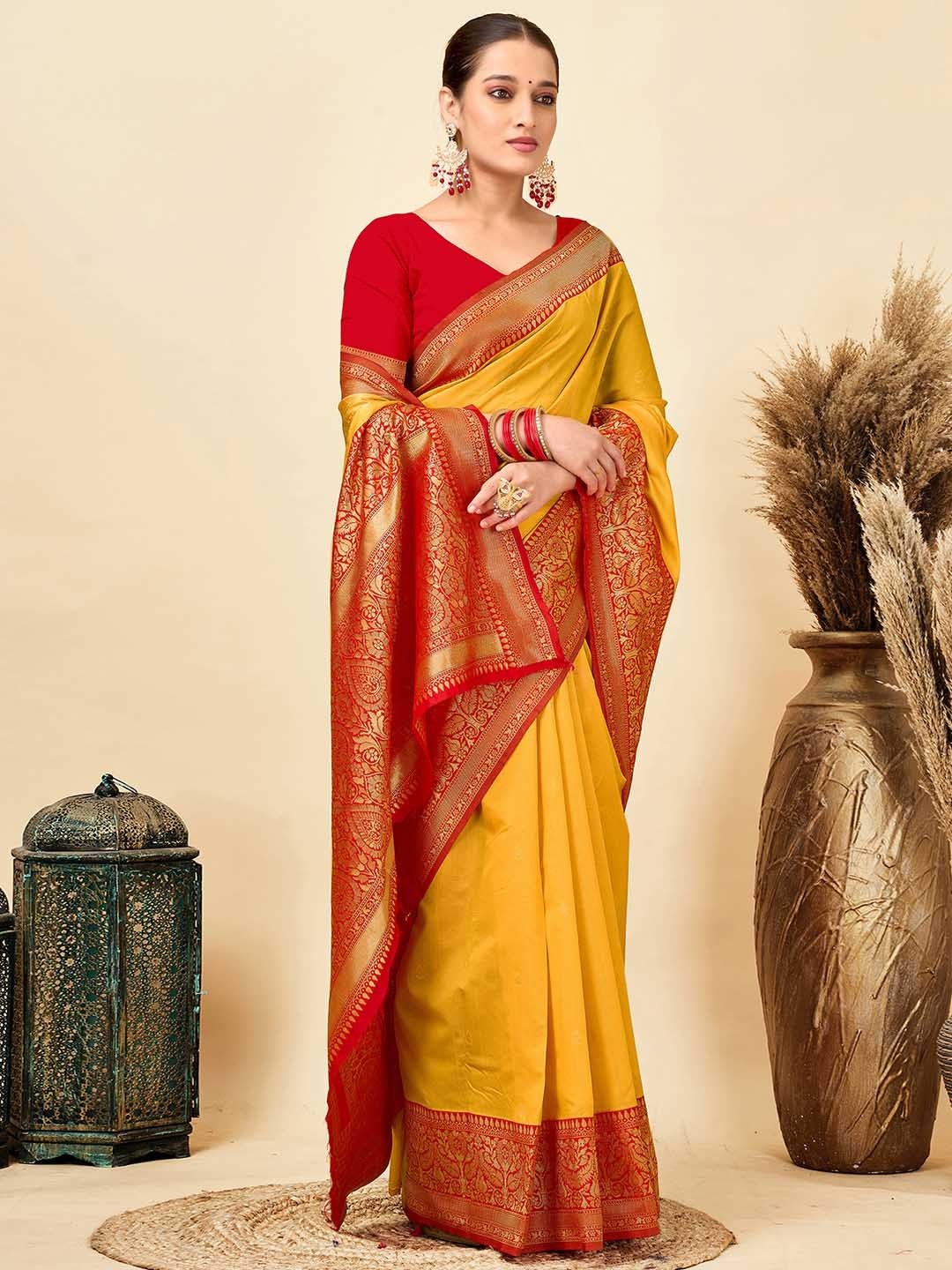 Mustard Yellow Banarasi Soft Silk Zari Weave Saree