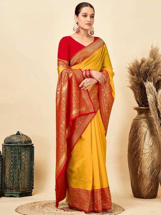 Mustard Yellow Banarasi Soft Silk Zari Weave Saree