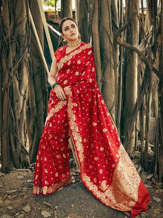 Red Banarasi Soft Silk Zari Weave Sareee