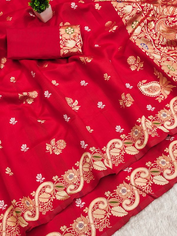 Red Banarasi Soft Silk Zari Weave Sareee
