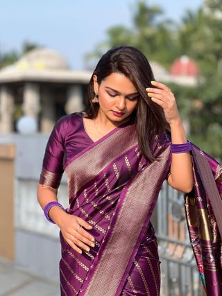 Wine Purple Banarasi Soft Silk Zari Weave Saree