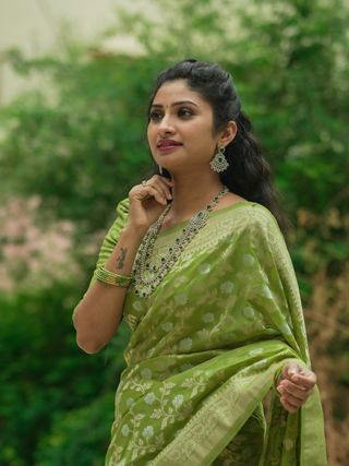 Light Green Banarasi Soft Silk Zari Weave Saree