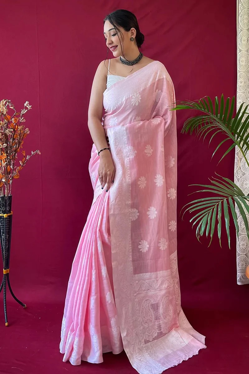Pink Banarasi Soft Silk Jacquard Saree with Zari