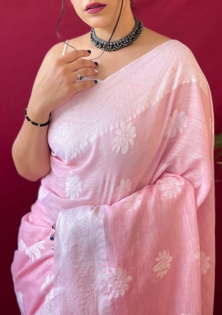 Pink Banarasi Soft Silk Jacquard Saree with Zari