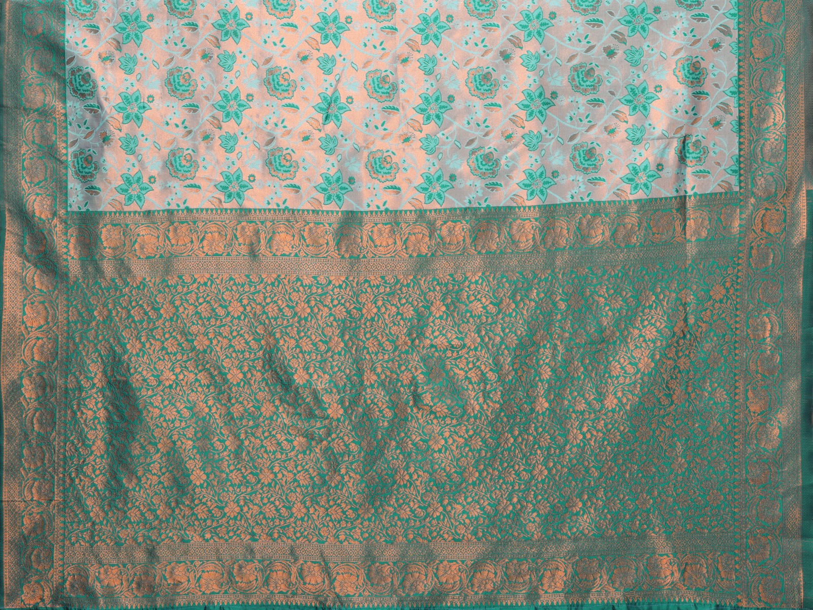 Teal Green Banarasi Soft Silk Jacquard Saree
