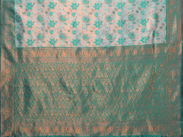 Teal Green Banarasi Soft Silk Jacquard Saree