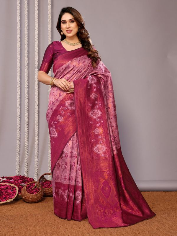  Wine Banarasi Soft Silk Jacquard Saree With Zari