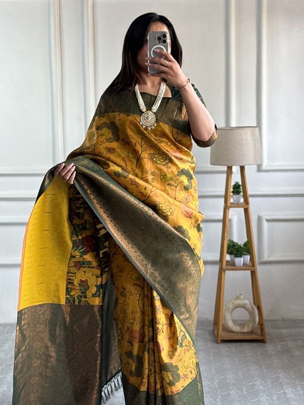 Mustard Banarasi Soft Silk Jacquard Saree With Zari