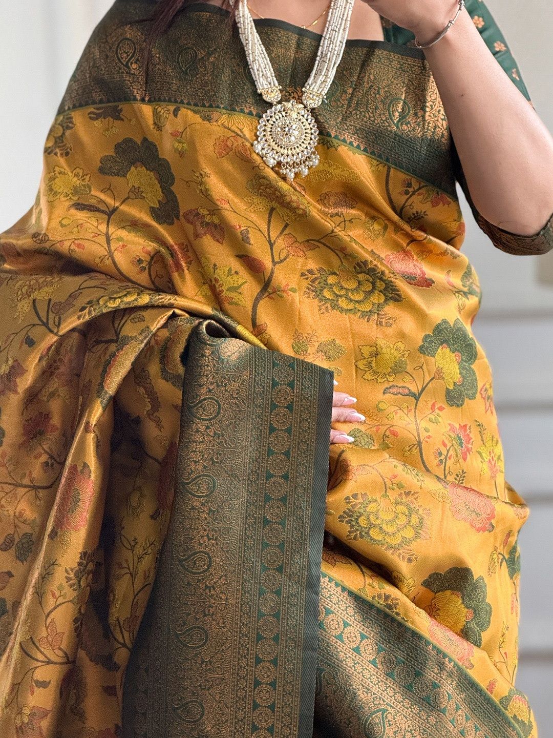Mustard Banarasi Soft Silk Jacquard Saree with Zari
