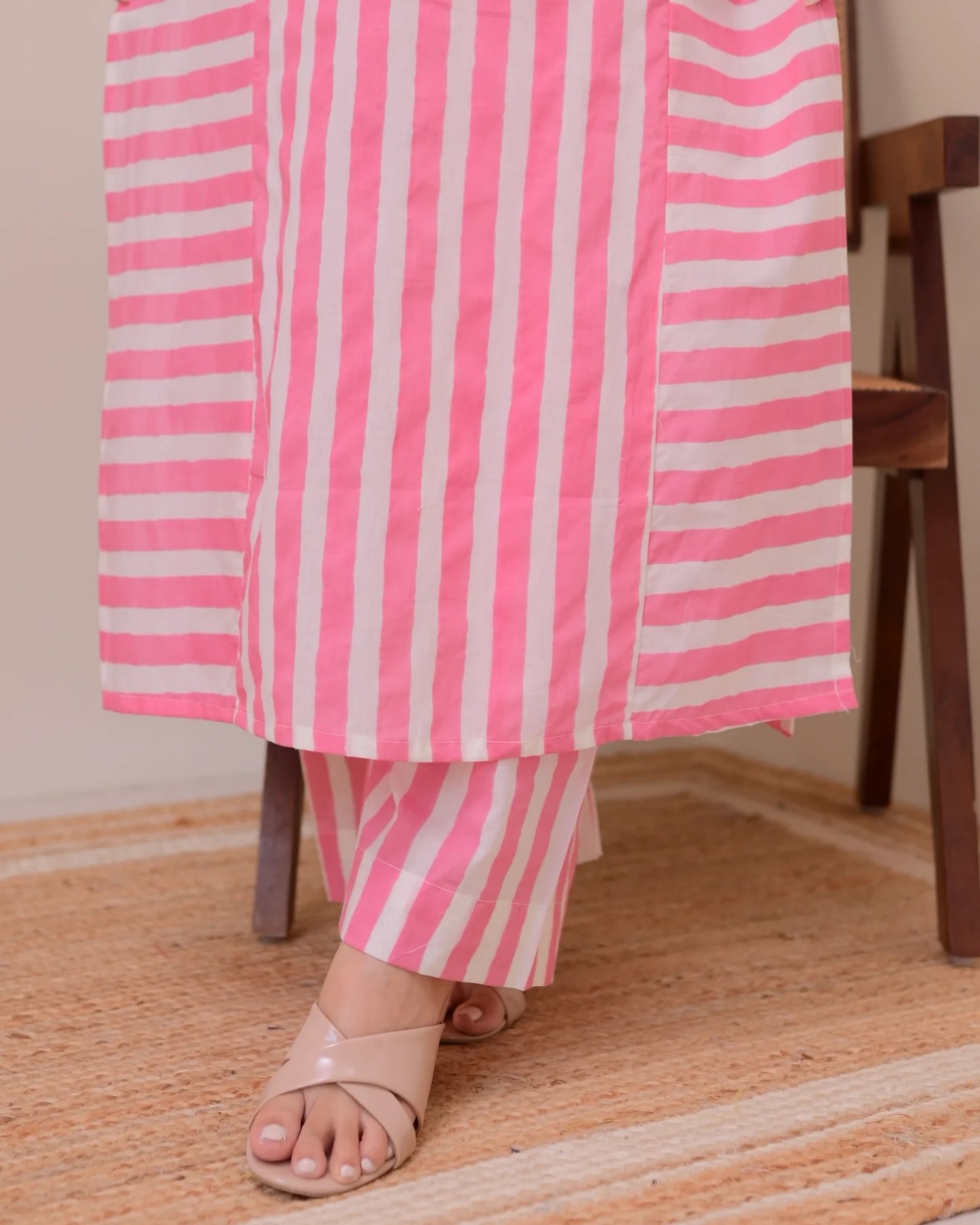 Striped Rayon Straight Kurta Palazzo Set for Women