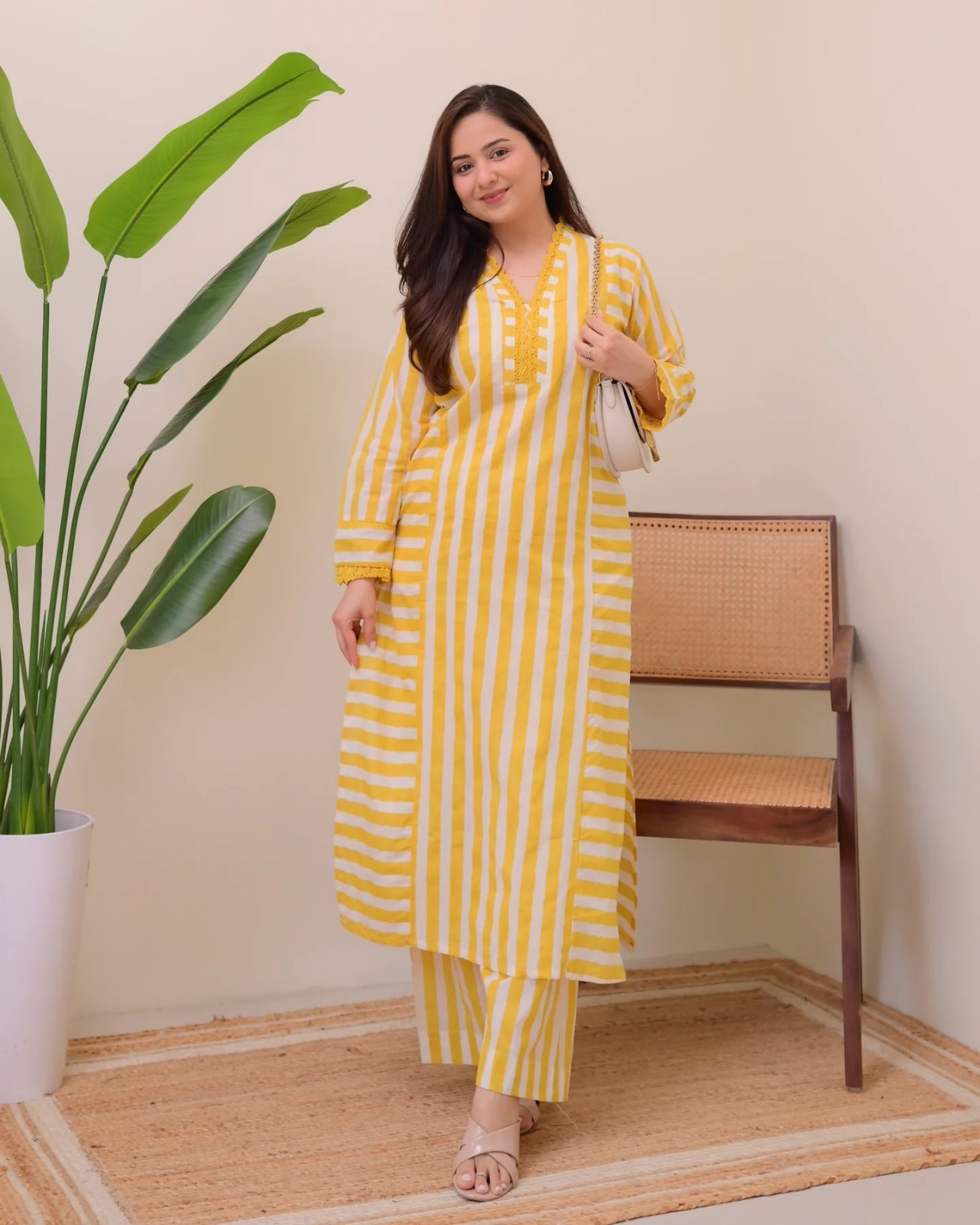 Striped Rayon Straight Kurta Palazzo Set for Women