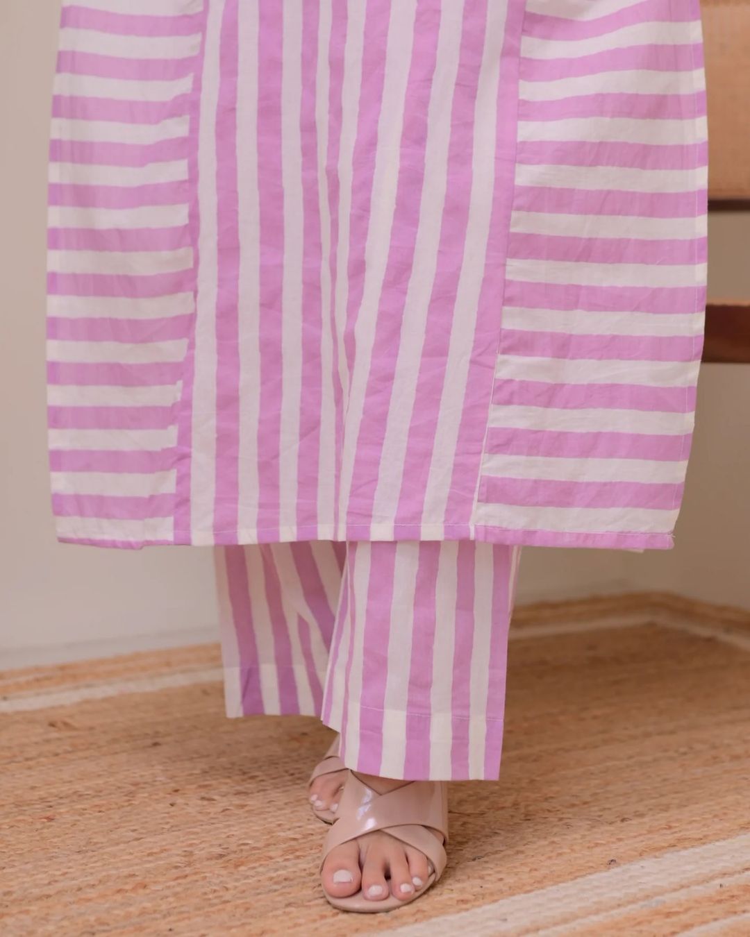 Striped Rayon Straight Kurta Palazzo Set for Women