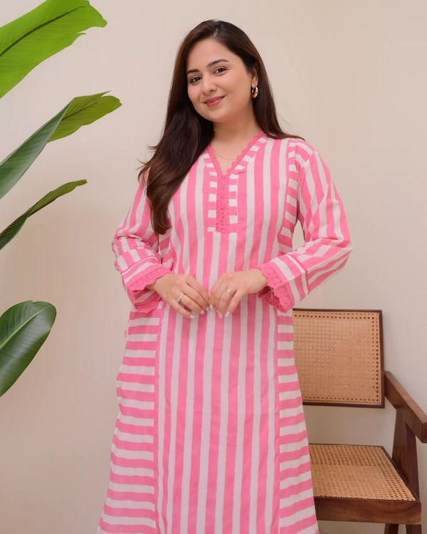 Striped Rayon Straight Kurta Palazzo Set for Women