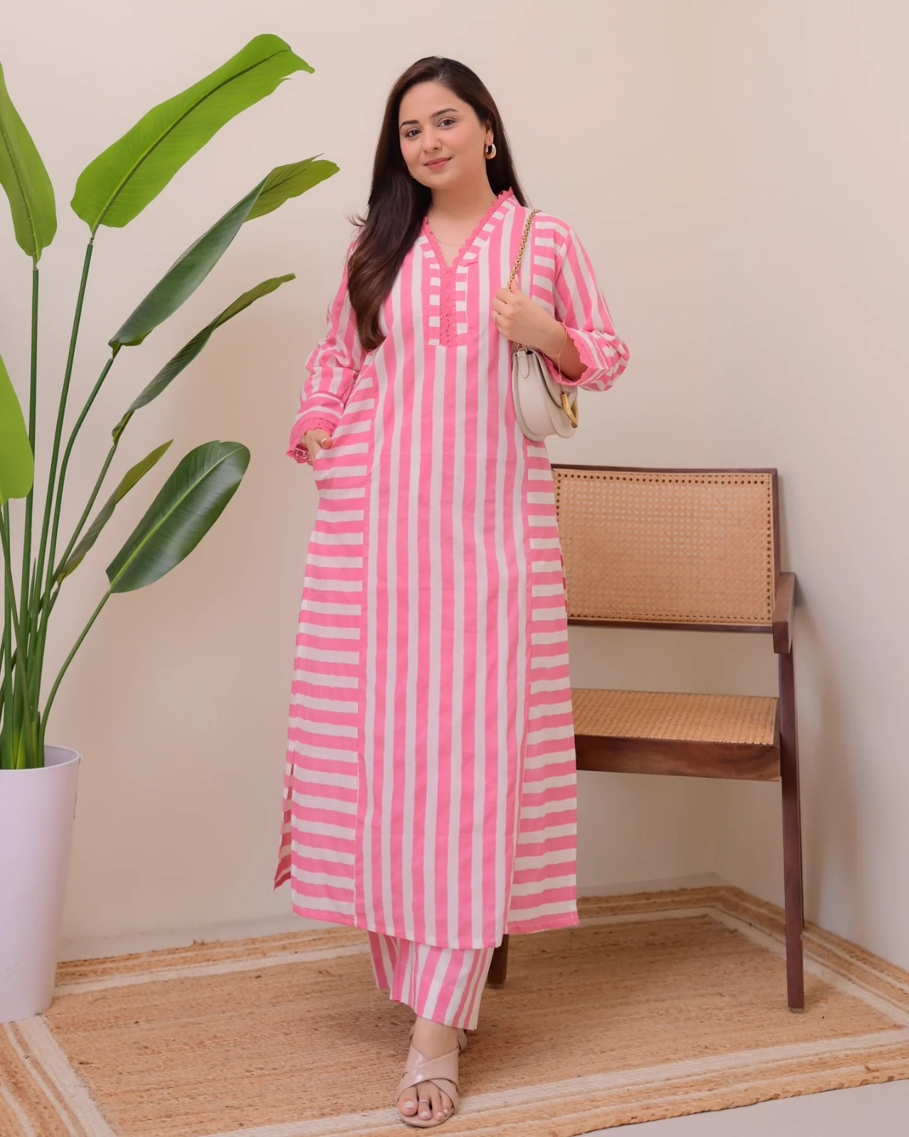 Striped Rayon Straight Kurta Palazzo Set for Women