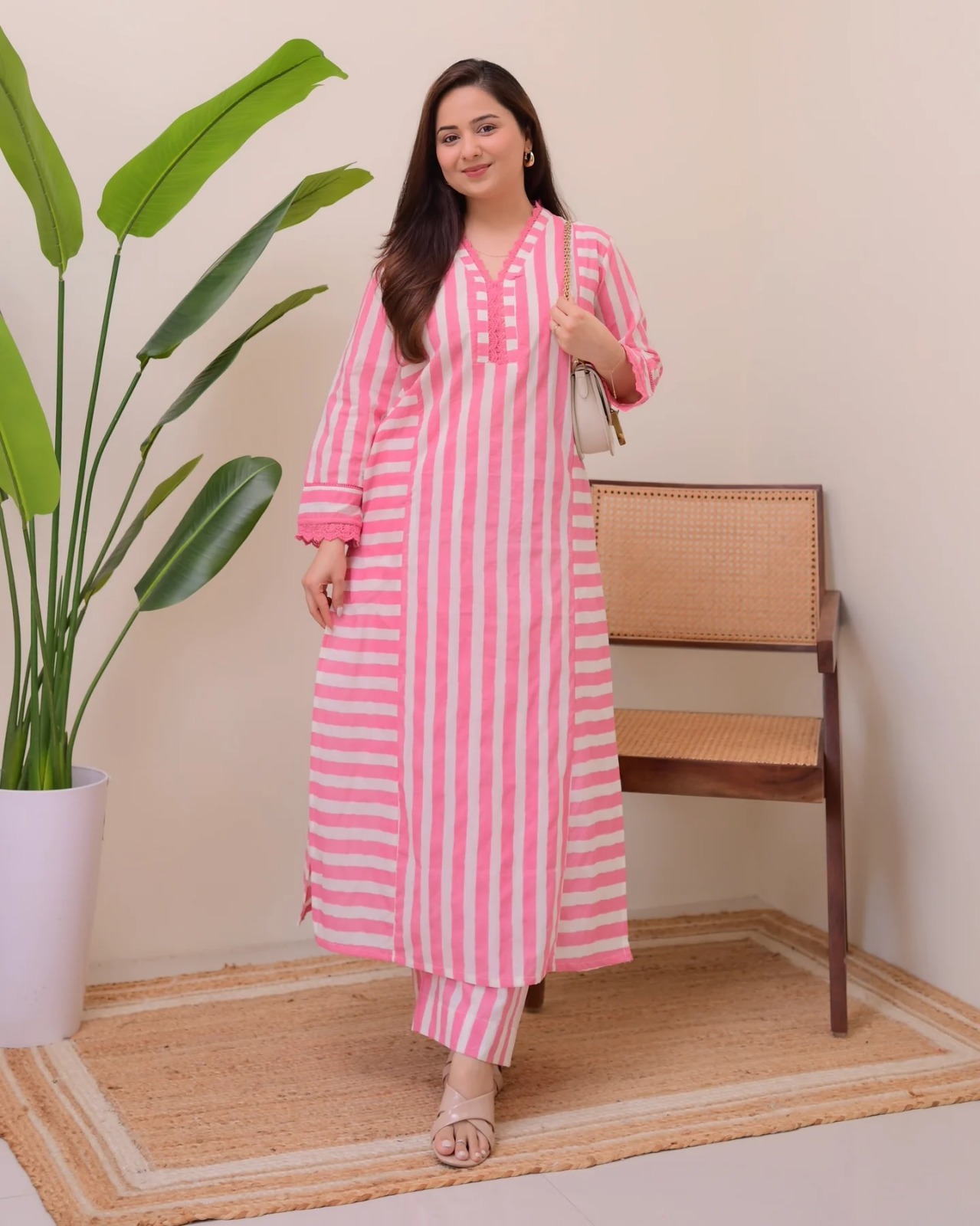Striped Rayon Straight Kurta Palazzo Set for Women