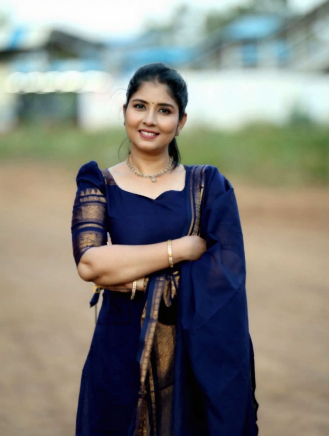 Blue Kanchi Cotton Jacquard Kurti Dupatta Set