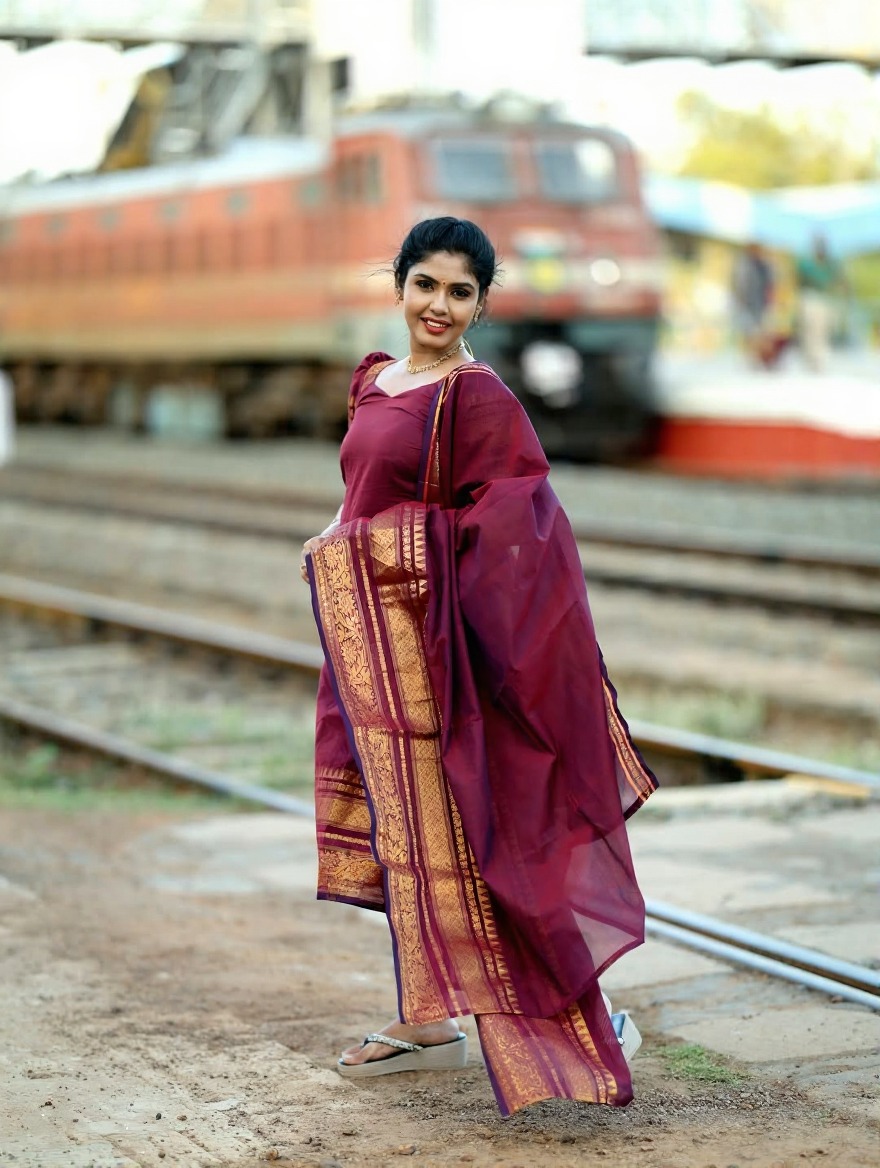 Blue Kanchi Cotton Jacquard Kurti Dupatta Set