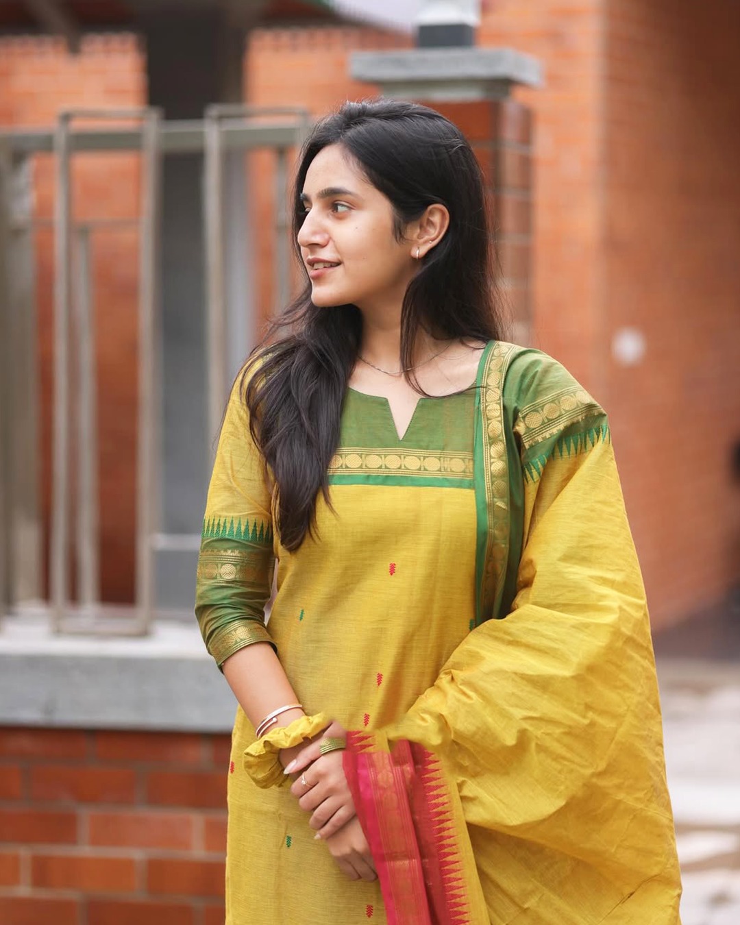 Yellow Jacquard Woven Kanchi Cotton Kurti Set