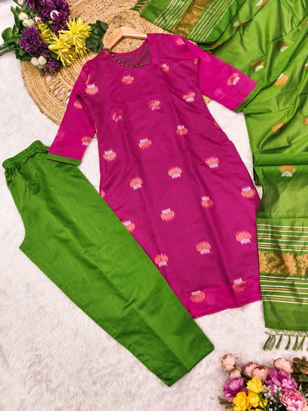 Kanchi Cotton Woven Kurta Pant Dupatta Set