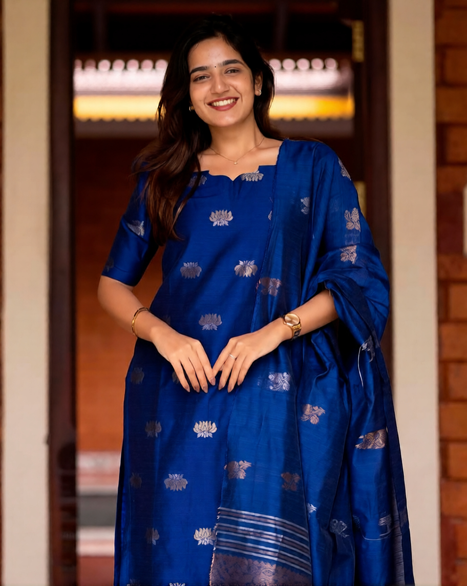 Kanchi Cotton Woven Kurta Pant Dupatta Set