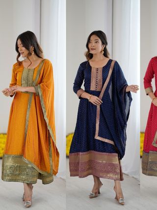 vichitra Jacquard Woven Gown Dupatta Set