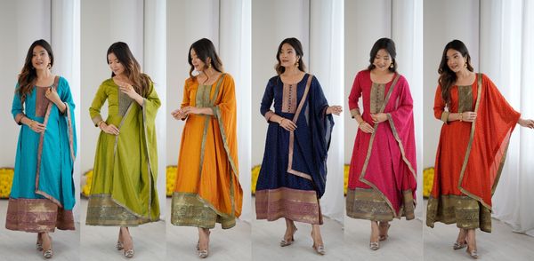 vichitra Jacquard Woven Gown Dupatta Set