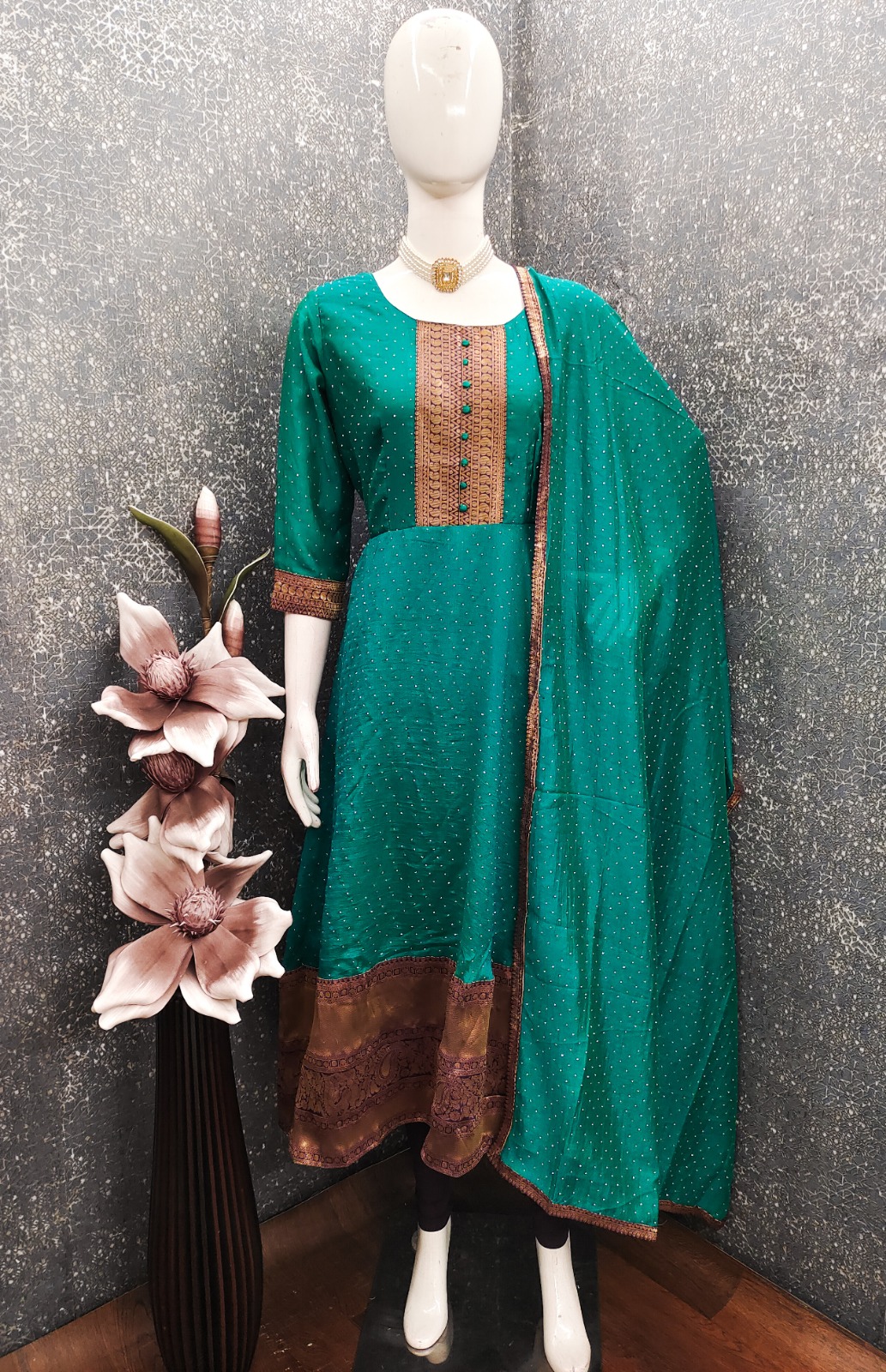 vichitra Jacquard Woven Gown Dupatta Set