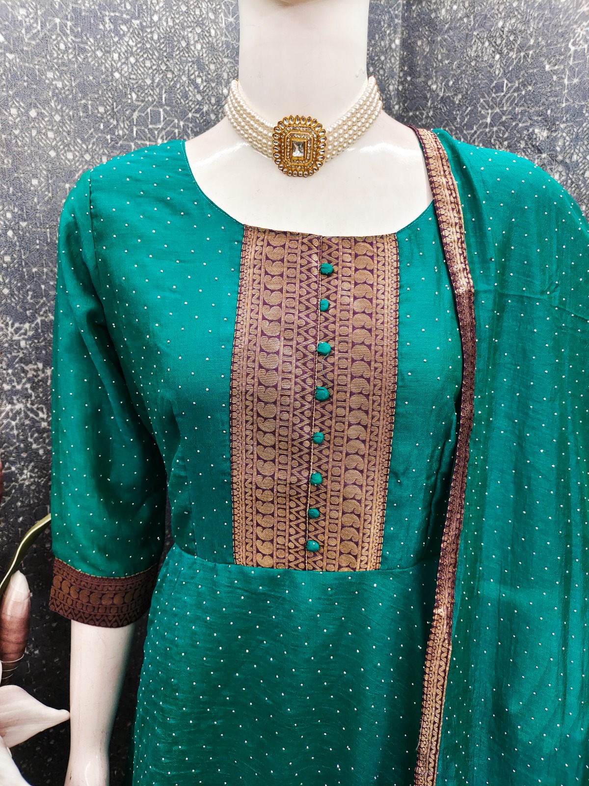 vichitra Jacquard Woven Gown Dupatta Set