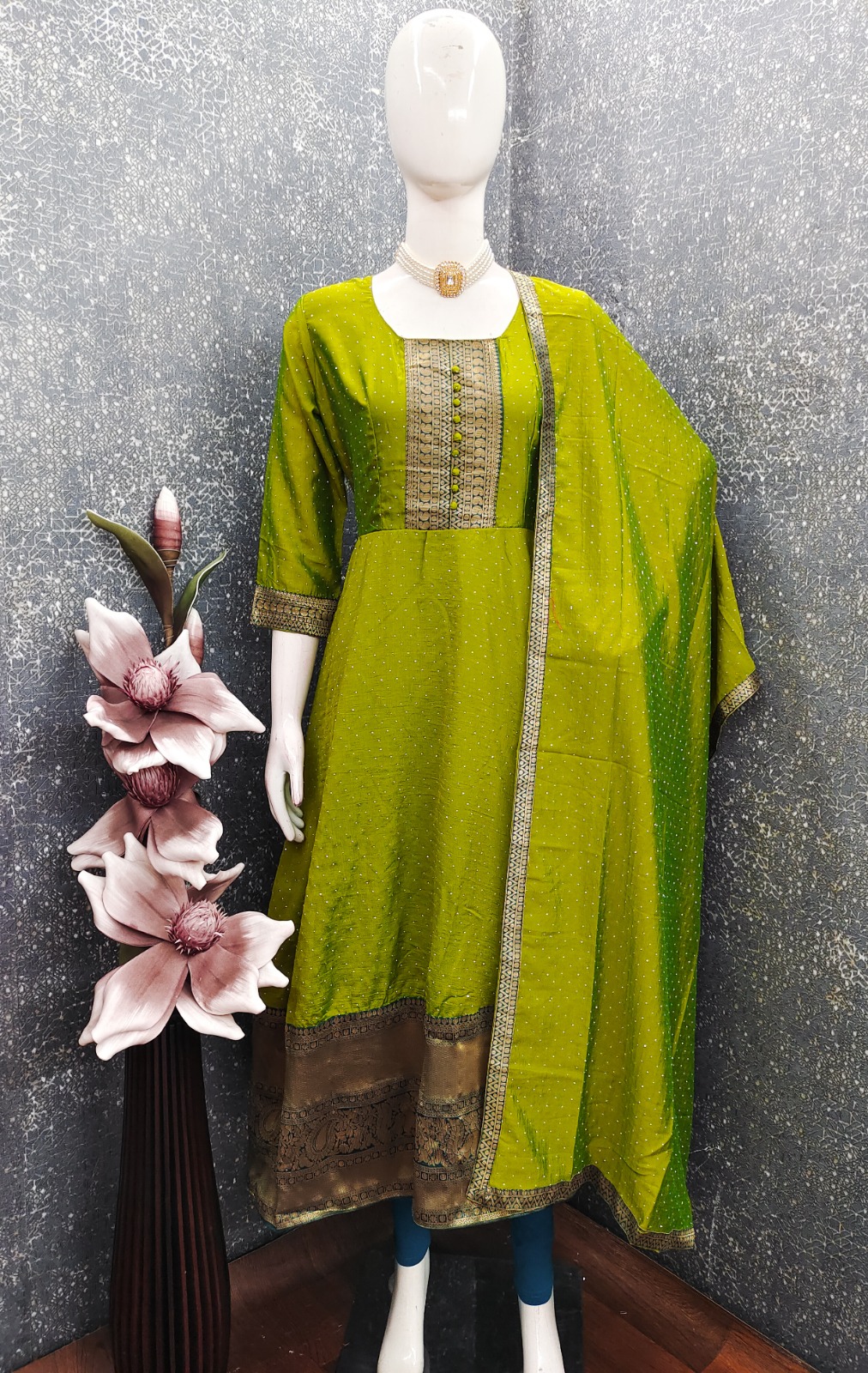 vichitra Jacquard Woven Gown Dupatta Set