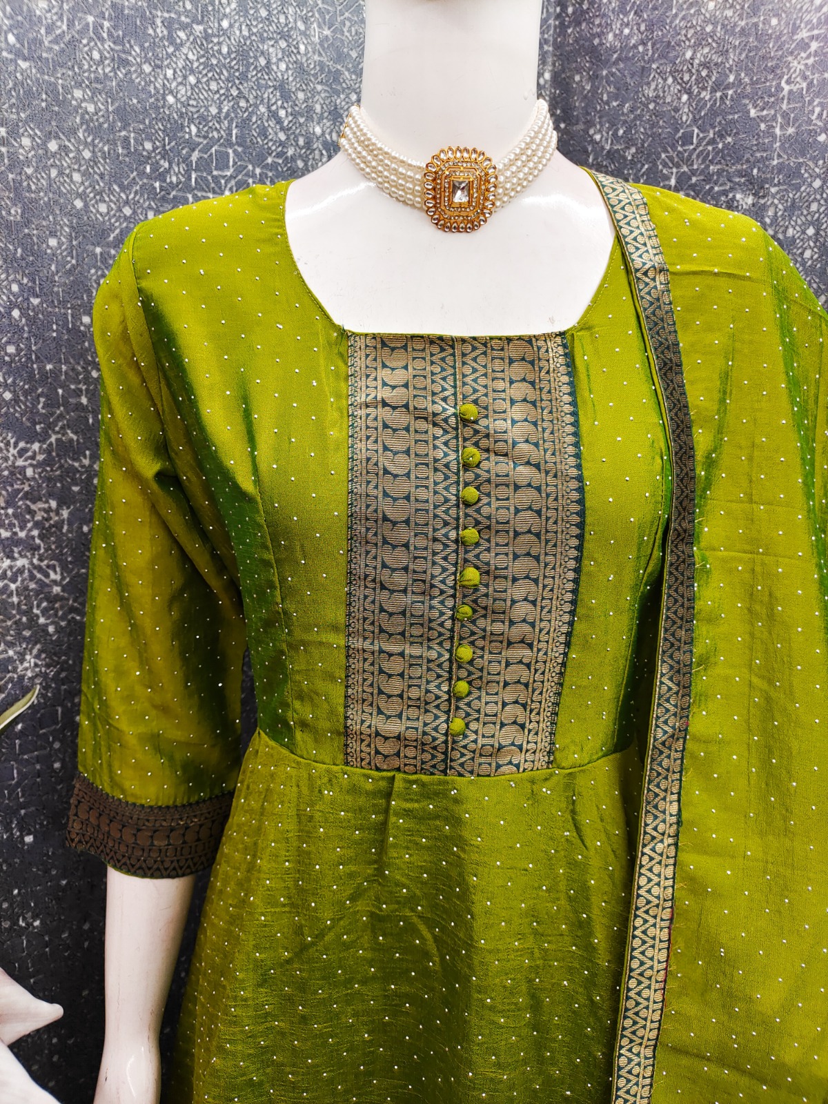 vichitra Jacquard Woven Gown Dupatta Set