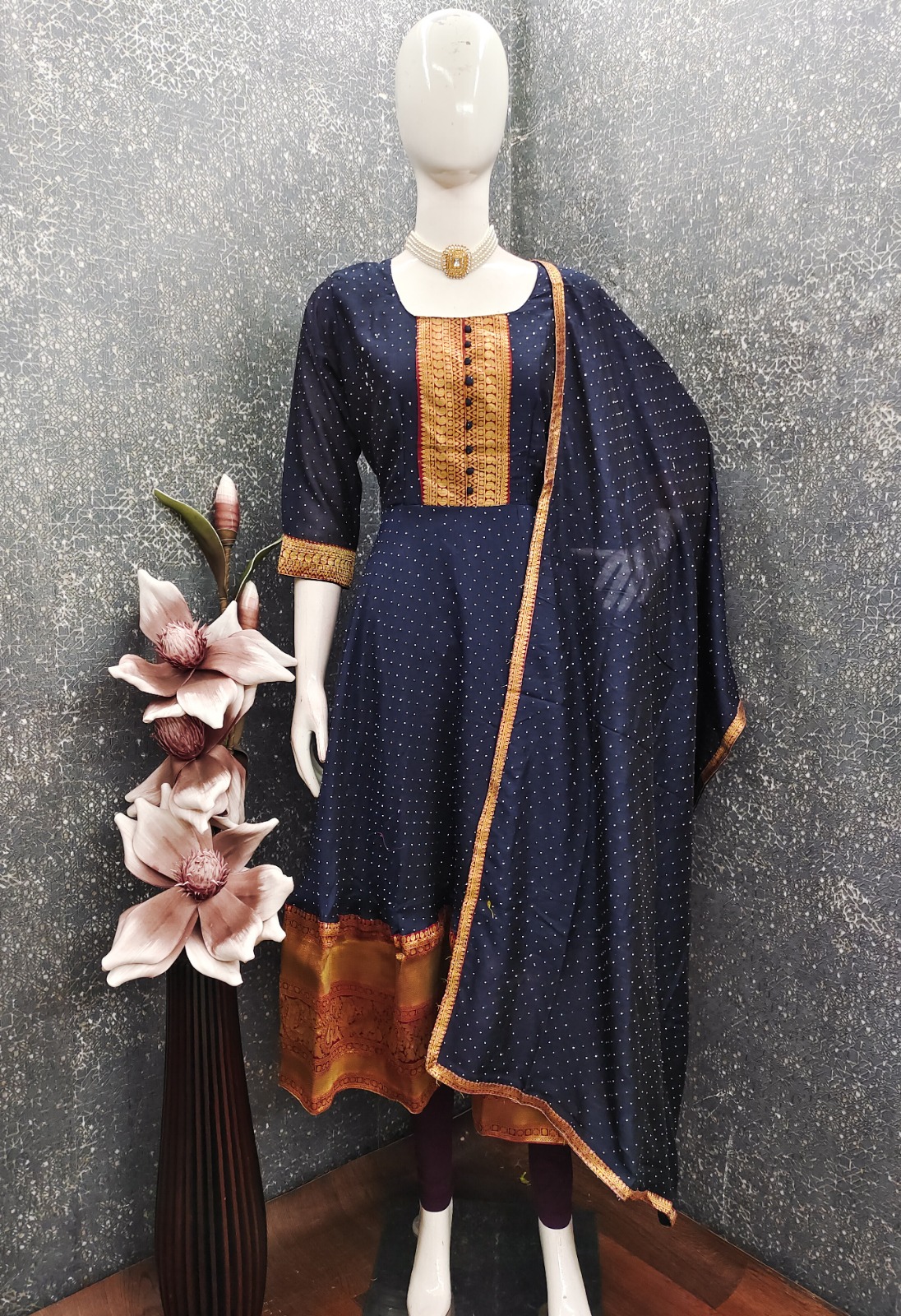 vichitra Jacquard Woven Gown Dupatta Set