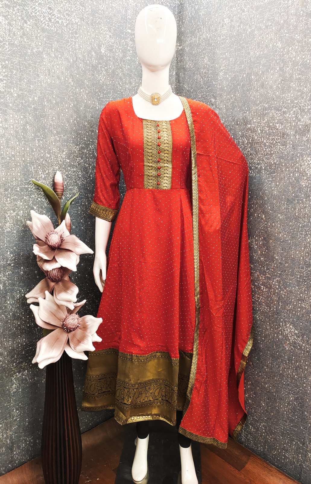 vichitra Jacquard Woven Gown Dupatta Set