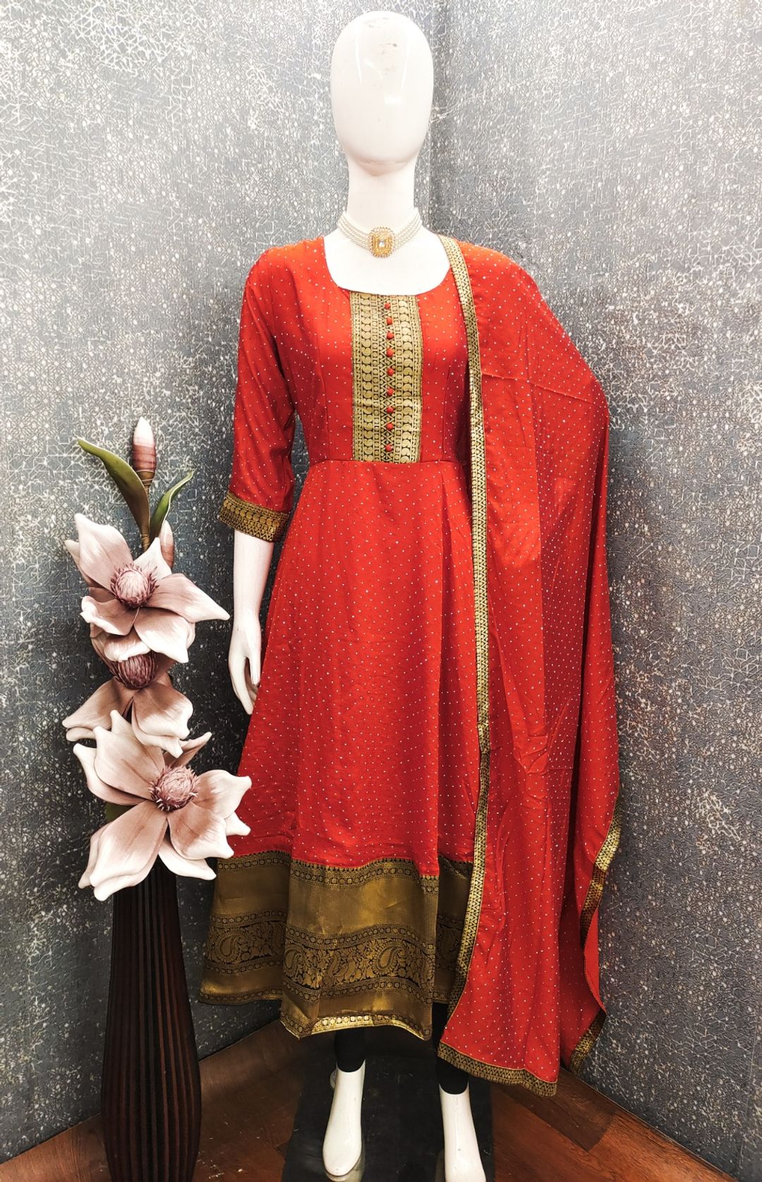 vichitra Jacquard Woven Gown Dupatta Set