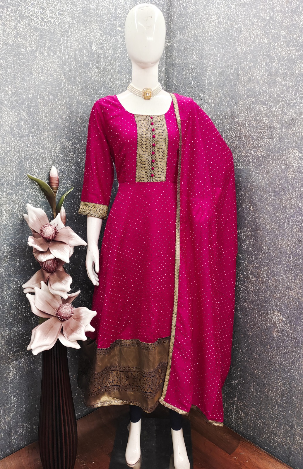 vichitra Jacquard Woven Gown Dupatta Set