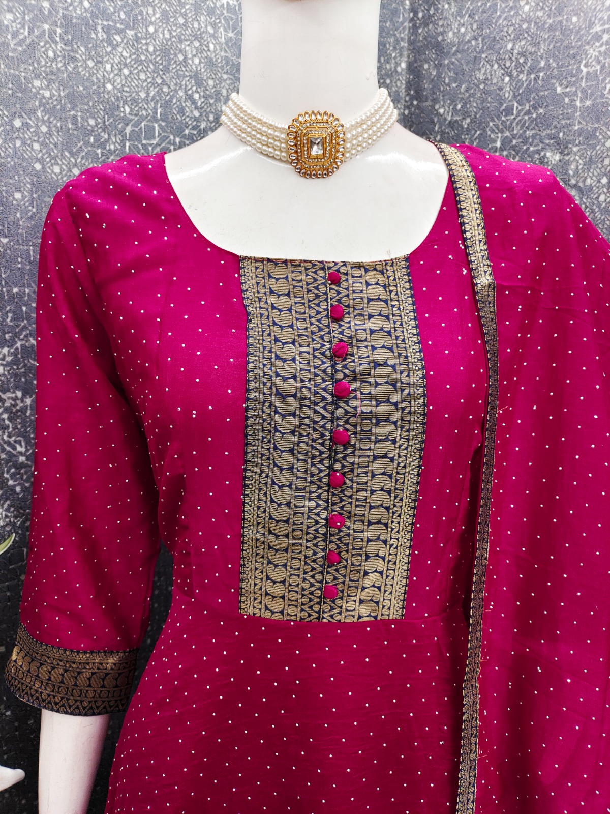 vichitra Jacquard Woven Gown Dupatta Set