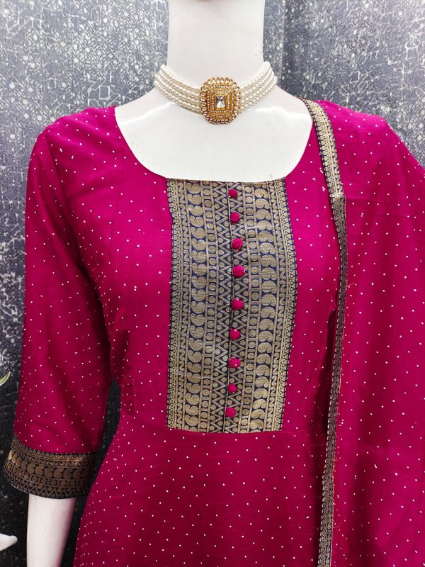 vichitra Jacquard Woven Gown Dupatta Set