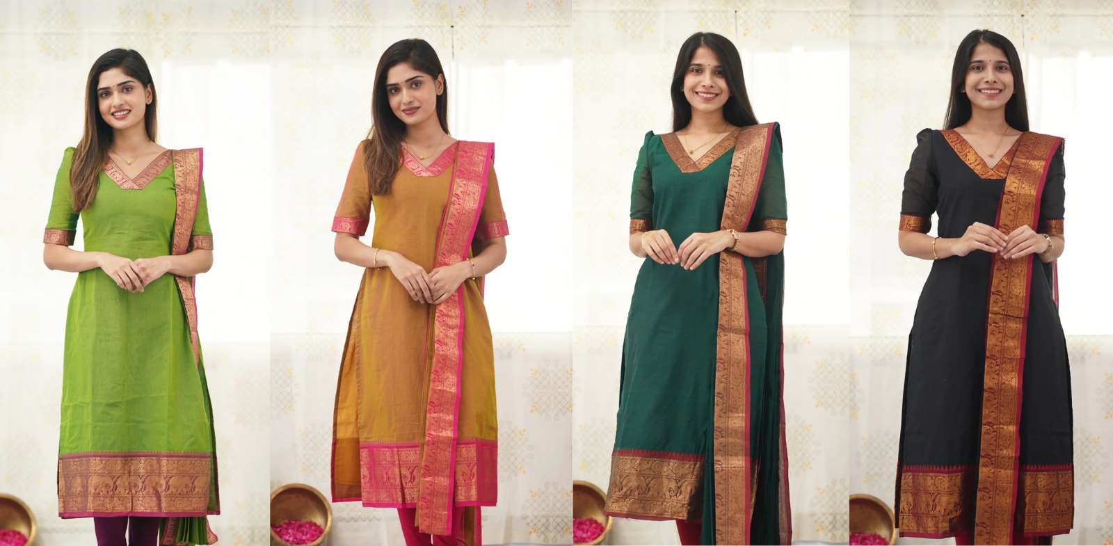 Kanchi Cotton Jacquard Woven Kurti Dupatta Set