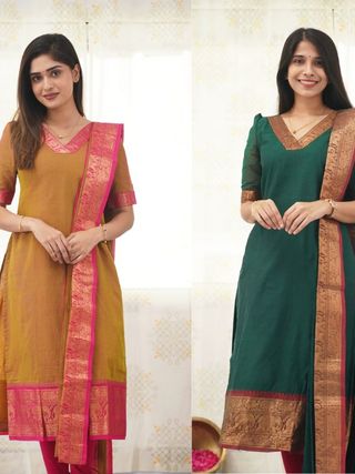 Kanchi Cotton Jacquard Woven Kurti Dupatta Set