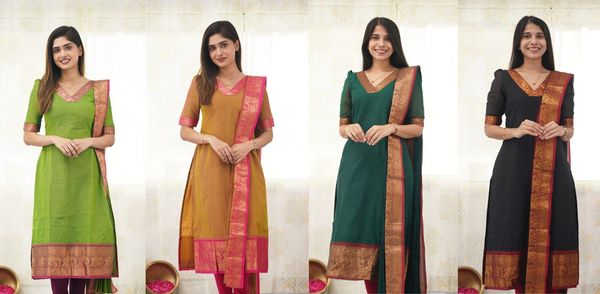 Kanchi Cotton Jacquard Woven Kurti Dupatta Set