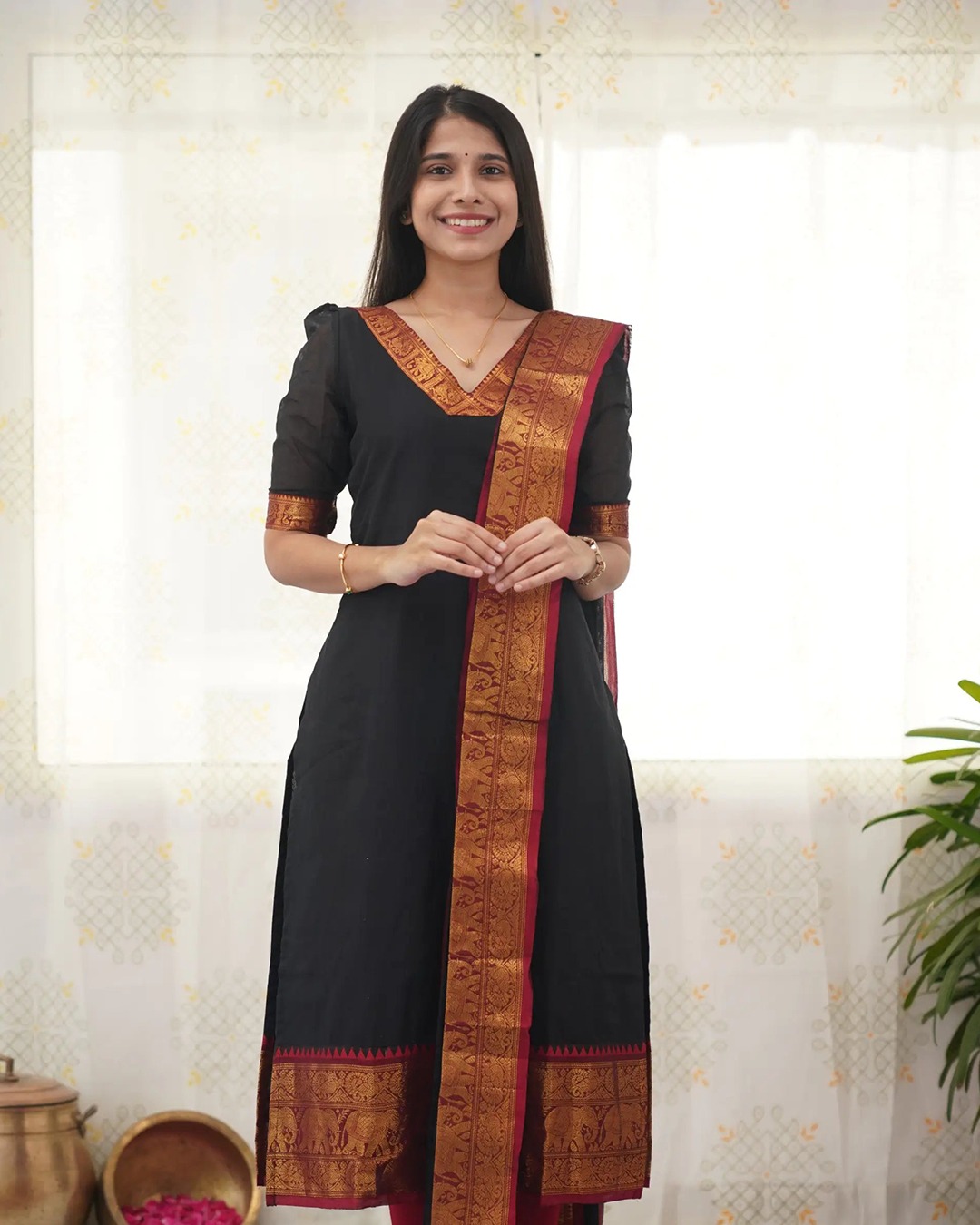 Kanchi Cotton Jacquard Woven Kurti Dupatta Set