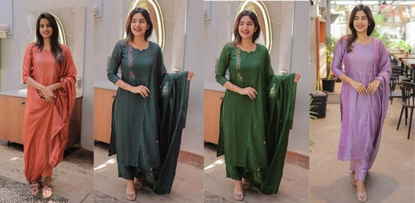  Vertical Cotton Straight Kurta Set With Dupatta 