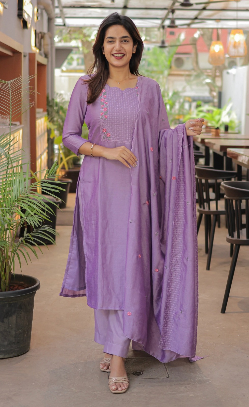Vertical Cotton Straight Kurta Set with Dupatta