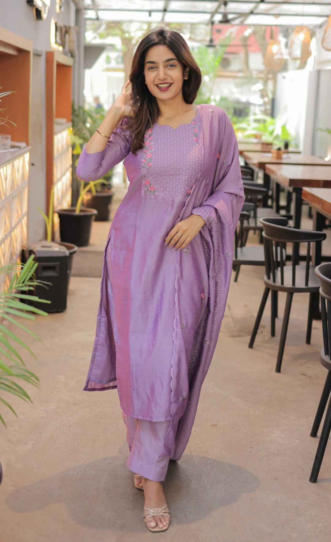 Vertical Cotton Straight Kurta Set with Dupatta