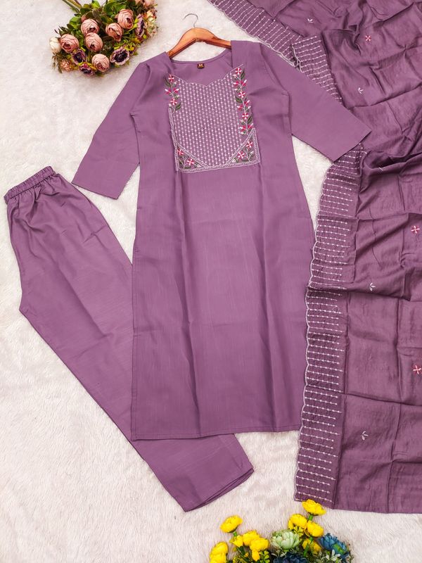 Vertical Cotton Straight Kurta Set with Dupatta
