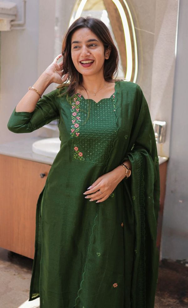 Vertical Cotton Straight Kurta Set with Dupatta