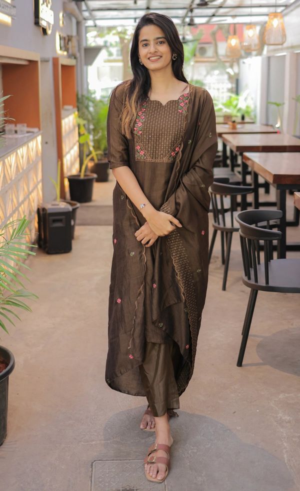 Vertical Cotton Straight Kurta Set with Dupatta