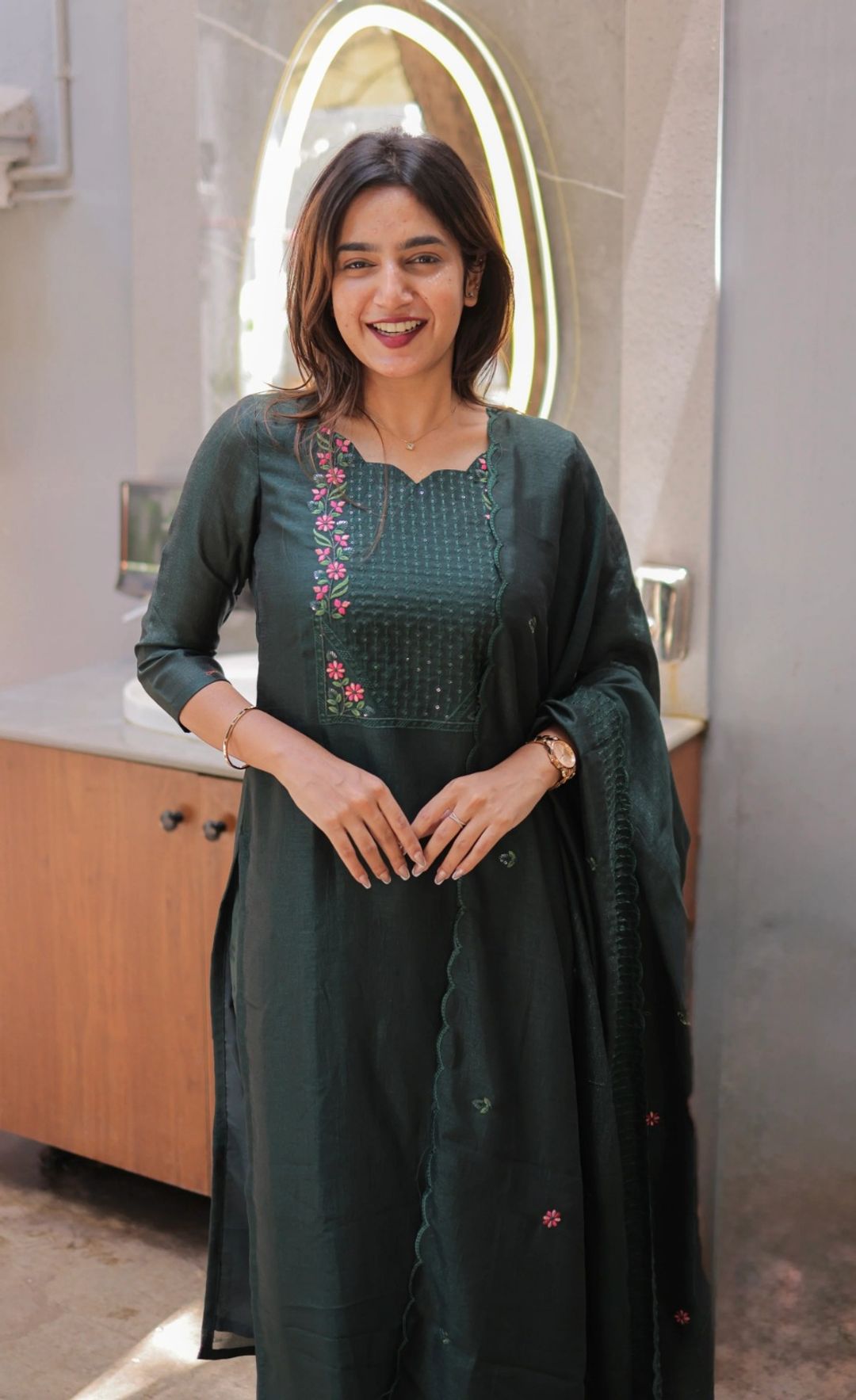 Vertical Cotton Straight Kurta Set with Dupatta